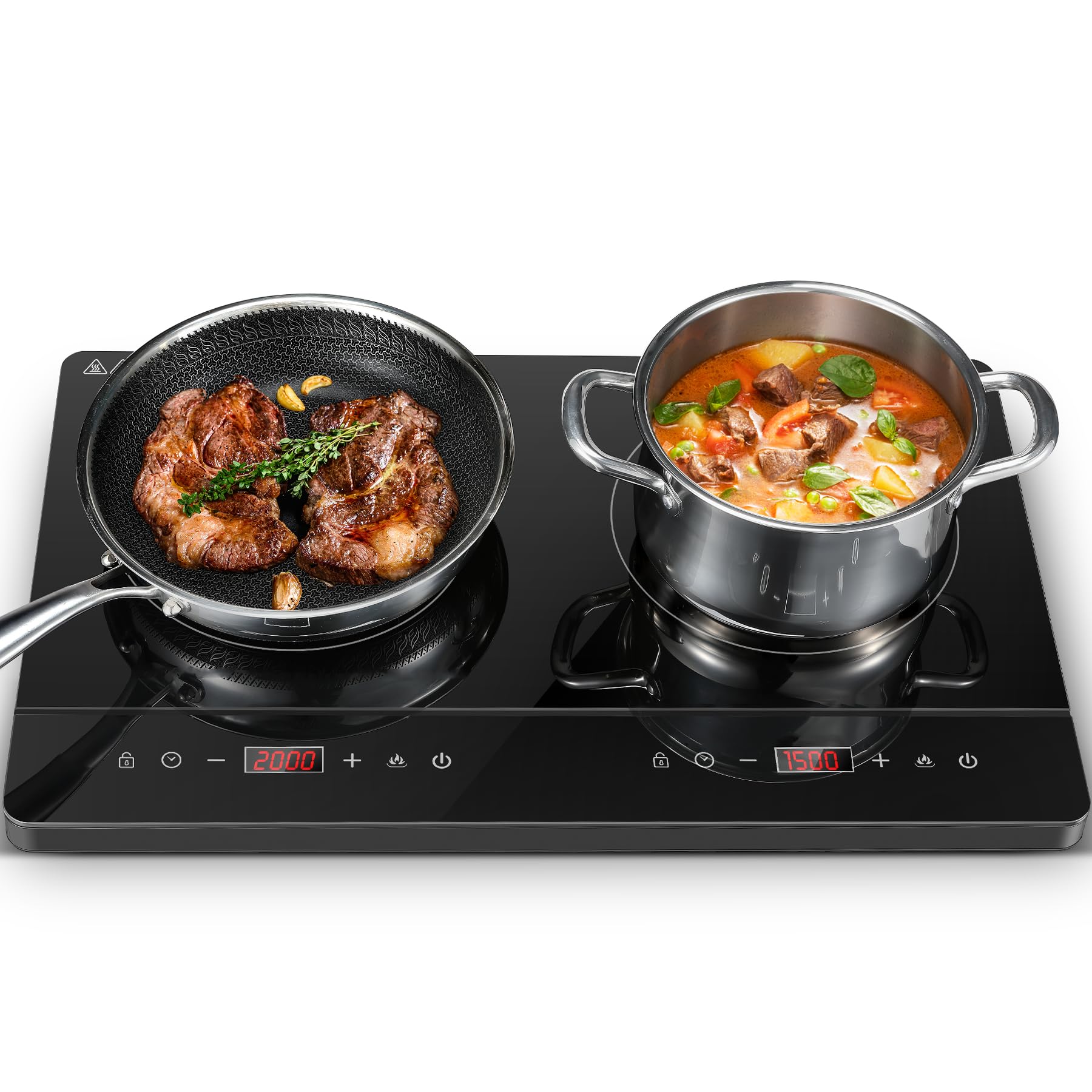 Plaque Induction Portable 2 Feux 3500W - Écran Tactile, Contrôle Indépendant, 10 Niveaux Puissance/Température
